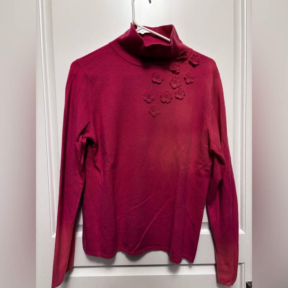 Forte Cashmere pink Floral Turtleneck Sweater